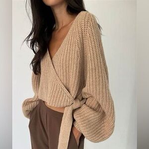 OAK + FORT Balloon Sleeve Wrap Cardigan Sweater
